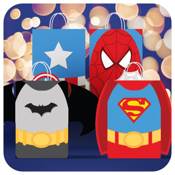Superhero party; Superhero party theme; Superheroes Gift Bag Fronts; Superheroes Party; Superheroes Birthday Party Gift Bag Fronts and Tags Il_570xn
