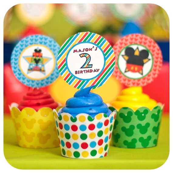 Mickey Mouse; Mickey Mouse Clubhouse Party; Mickey Mouse Birthday Party Cupcake Wrappers & Toppers Printed, Cut, and Shipped to you! Il_570xn
