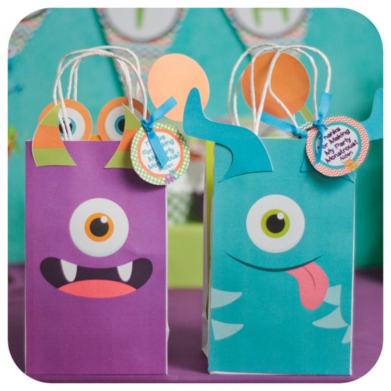 Little Monsters; Little Monsters Party; Monster Birthday Party; Little Monsters Birthday Party; Little Monsters Gift Bag Fronts Il_570xn