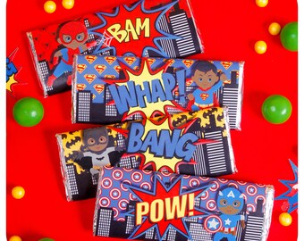 African American Superhero; Superhero Party; Superhero Birthday; Superhero; Superheroes Candy Bar Wrappers; Superheroes Party