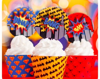 Superhero; Superhero Party; Superhero Birthday; Superheroes Cupcake Wrappers and Cupcake Toppers; Superheroes; Superheroes Birthday Party