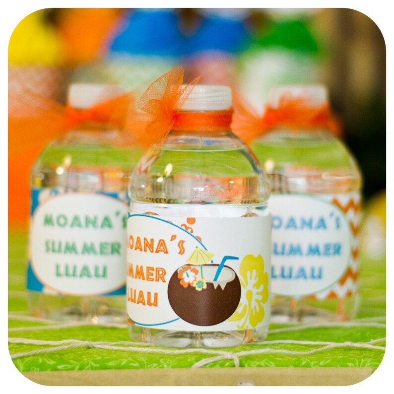 Luau Water Bottle Wrappers Luau Birthday Party Luau Party Etsy