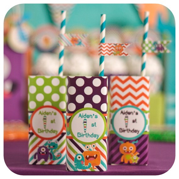 Little Monsters; Little Monsters Party; Monster Birthday Party; Little Monsters Birthday Party; Little Monsters Juice Box Wrappers Il_570xn