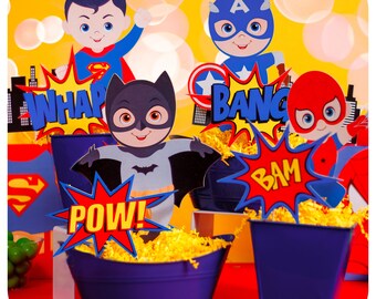 Superhero; Spiderman; Superman; Captain America; Batman; Centerpieces; Superheroe Centerpieces; Superheroes Party; Superheroe Birthday Party