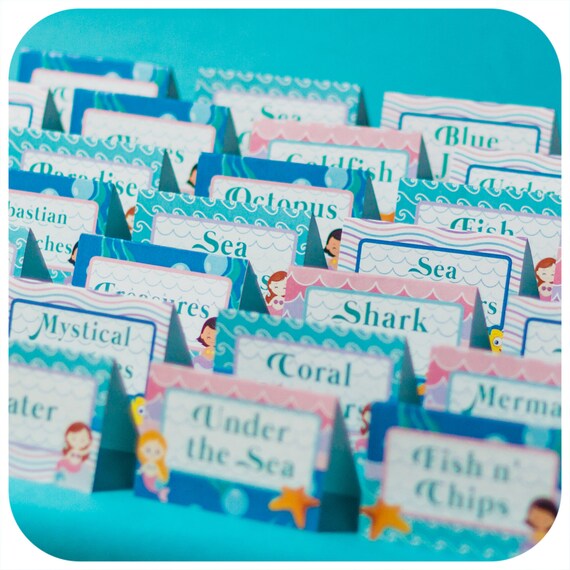 Under The Sea Party Food Tents Little Mermaid Pdf Birthday Party Food Labels Mermaid Party Little Mermaid Party Decorations Party Decor By Kbk Parties Catch My Party