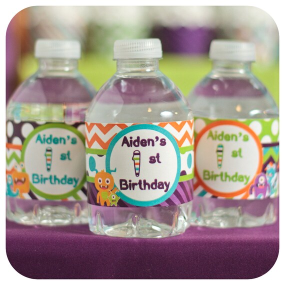 Little Monsters Party Ideas; Little Monsters Themed Birthday Party; Little Monsters Birthday Party; Little Monsters Water Bottle Wrappers Il_570xn