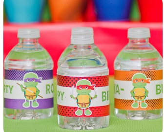 Teenage Mutant Ninja Turtle Water Bottle Wrappers; TMNT Party; Ninja Turtle Birthday Party