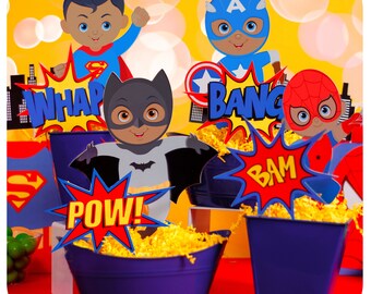 African American Superhero; Spiderman; Superman; Captain America; Batman; Centerpieces; Superhero Centerpieces; Superheroes Party