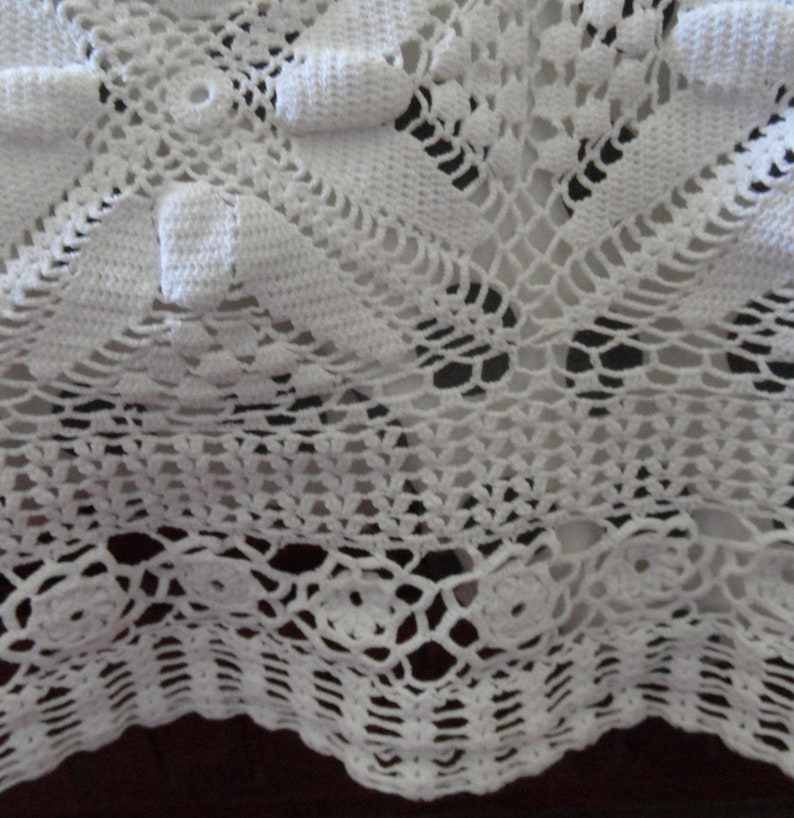 Vintage French Crocheted Bedspread,vintage White Cotton Bedspread