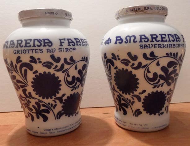 Paire de Pots Italiens en Verre Lait Amarena Fabbri, Bocaux Vintage, Italiens, Italien