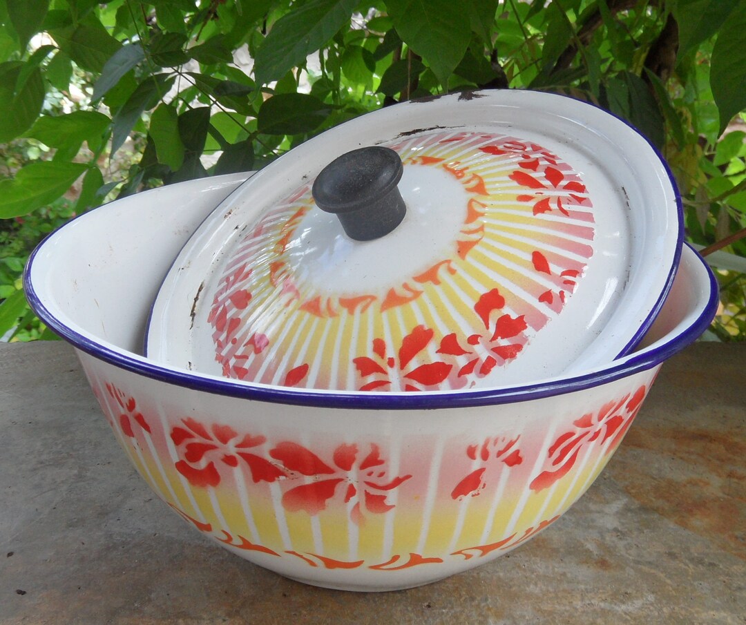Vintage French Enamel Bowls and Lidvintage Enamel Etsy UK