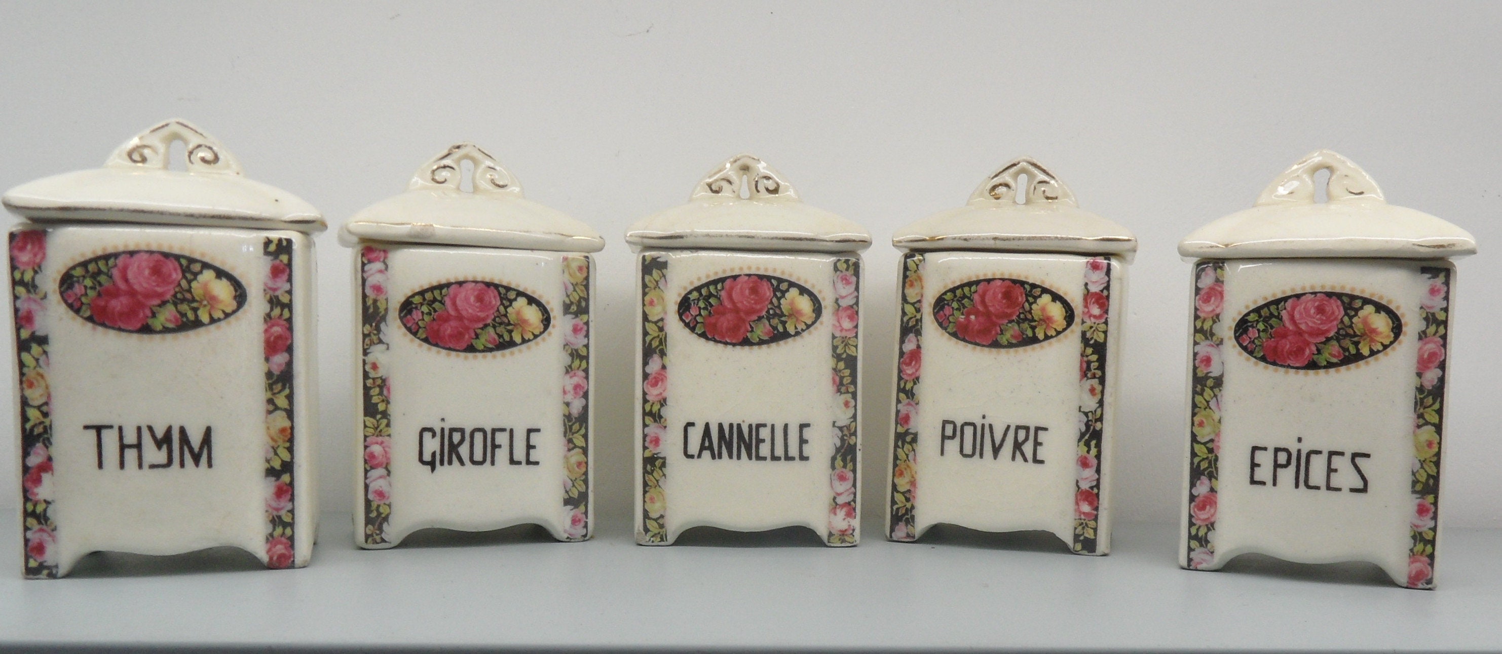 Bidons Vintage Français, Ensemble de Bidons Vintage, Décor Campagne, à Motifs Roses, 5 Bidons, Ferme