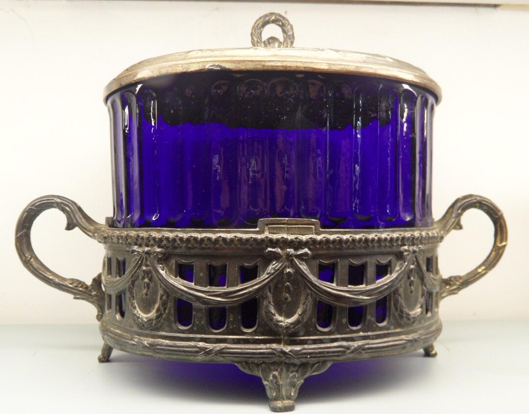 Vintage French Sweet Dish,antique Trinket Box, Vintage French Cobalt ...