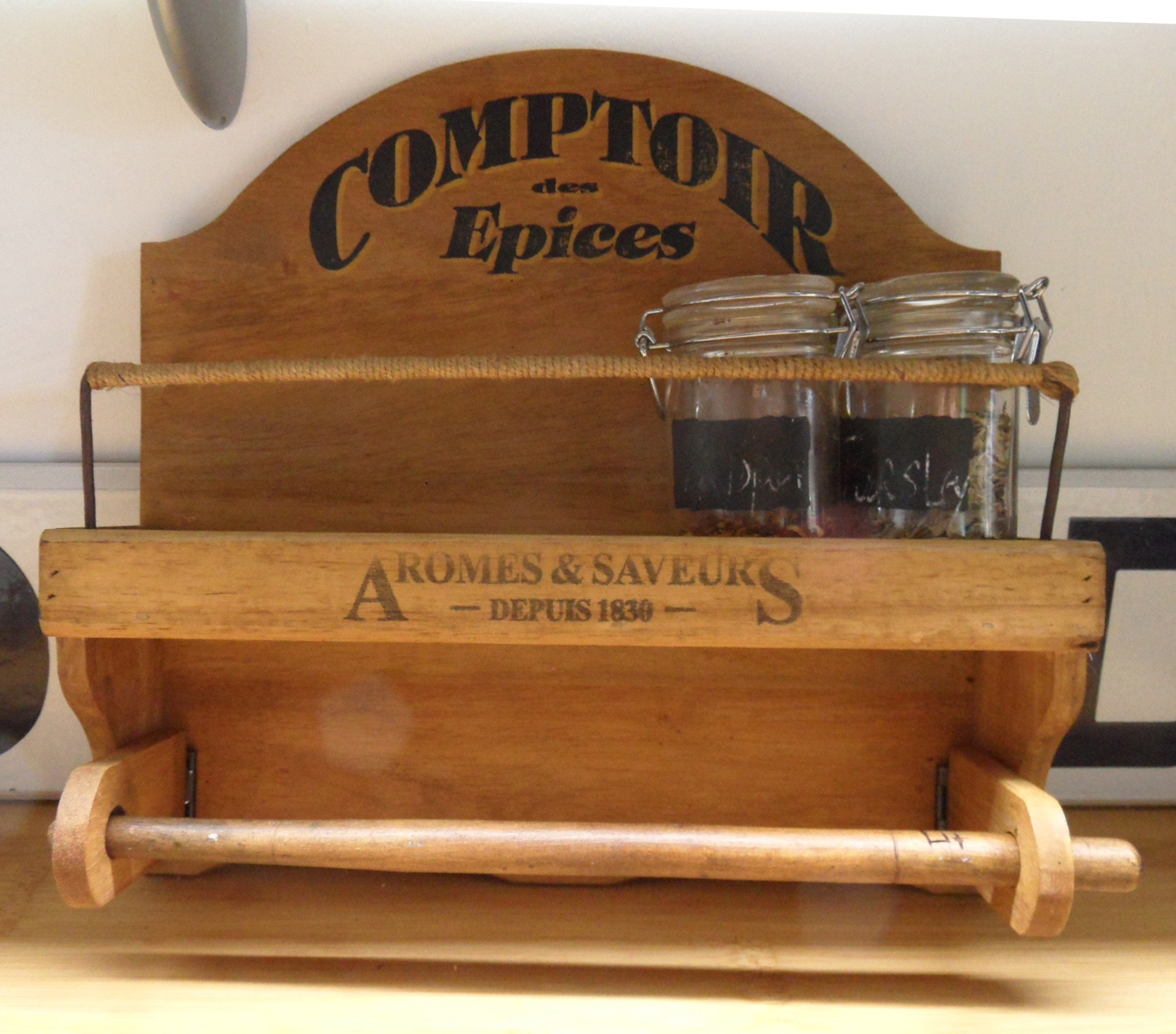 Vintage Français Porte-Épices, Porte-Épices en Bois Vintage, Décoration de Campagne, Vintage et Port