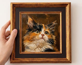 Individuelles Haustierporträt als Miniatur-Ölgemälde, Originalkunstwerk von Hund und Katze, optional mit Rahmen, personalisiertes kleines Wanddeko-Geschenk