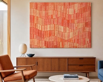 Coral Rhythm | Hand Painted 3D Textured Oil Painting | Abstract Orange Red Wavy Canvas | Mid Century Modern Decor