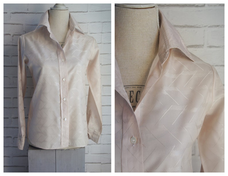 70s Medium beige size M blouse Embossed Silk Blouse.