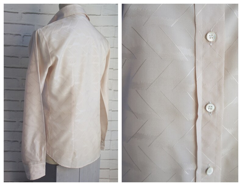 70s Medium beige size M blouse Embossed Silk Blouse.