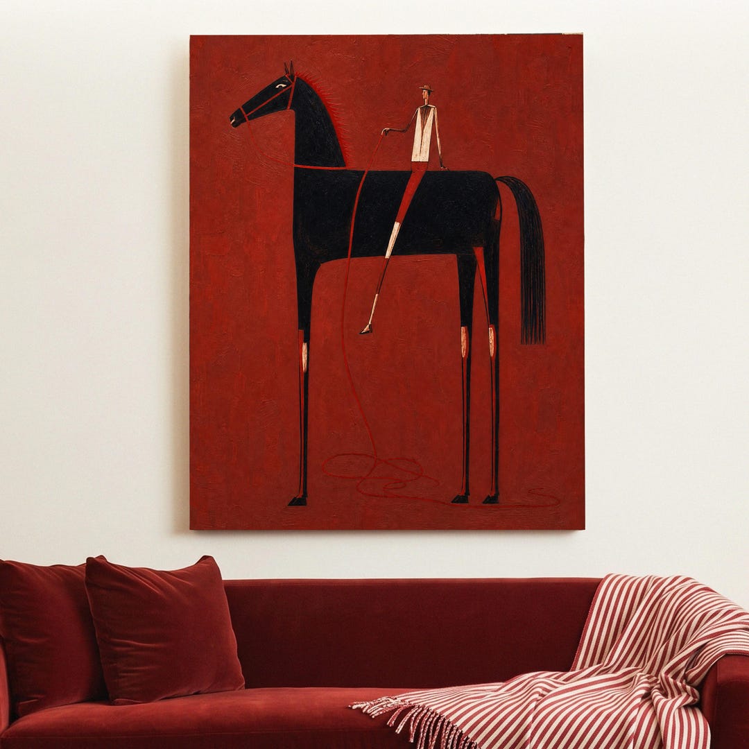 Crimson | Hand-painted 3D Textured Oil Painting | Red Abstract Horse ...