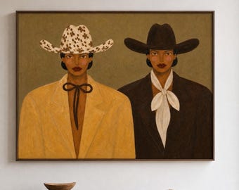 Desert Sisters | Hand-painted 3D Textured Artworks | Abstract Cowgirl Portrait | Boho Western Wall Art | Neutral Room Decor