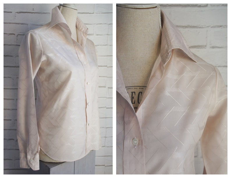 70s Medium beige size M blouse Embossed Silk Blouse.