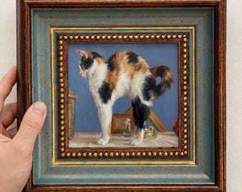 Individuelles Haustierporträt als Miniatur-Ölgemälde, Originalkunstwerk von Hund und Katze, optional mit Rahmen, personalisiertes kleines Wanddeko-Geschenk