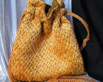 8.5 x 10.5 Plush Bronze Beige Drawstring Bag Green Lining