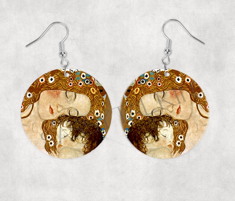 Mother and baby Round Klimt jewelry FREE SHIPPING freshwater mother of pearl Mother of Pearl Earrings