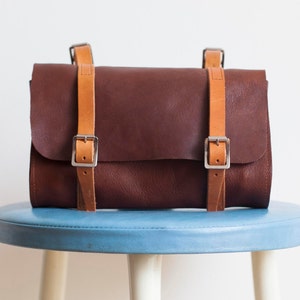 Alforja de cuero / bolsa de manillar / bolsa de cuadro de bicicleta - hecha a mano