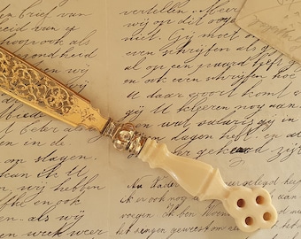 Letter opener, page turner, late 19th century French, silver vermeille