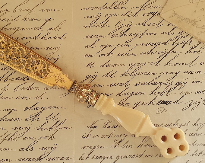 Letter opener, page turner, late 19th century French, silver vermeille