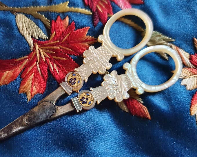 Palais Royal scissors, mother of pearl embroidery scissors, antique French