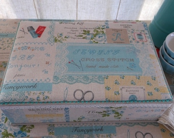 DIY kit writing or sewing box A4 of 13" x 9.3" x 3.4", cartonnage fabric covered