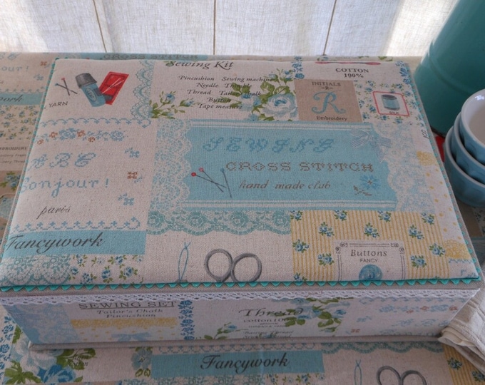 DIY kit writing or sewing box A4 of 13" x 9.3" x 3.4", cartonnage fabric covered