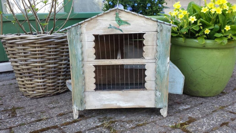 green Birdcage white and soft blue wooden antique French