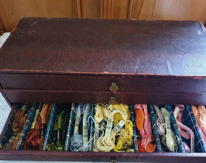 Vintage Wooden Thread Cabinet, 3-Drawer Haberdashery Storage, Embroidery Strands