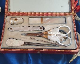 Palais Royal Sewing Etui, Antique Mother of Pearl Sewing Tools