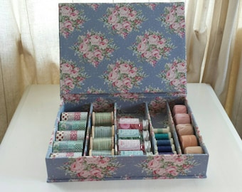 DIY kit quilt spoolbox for making a fabric cartonnage or cardboard quilt spool, sewing or storage box