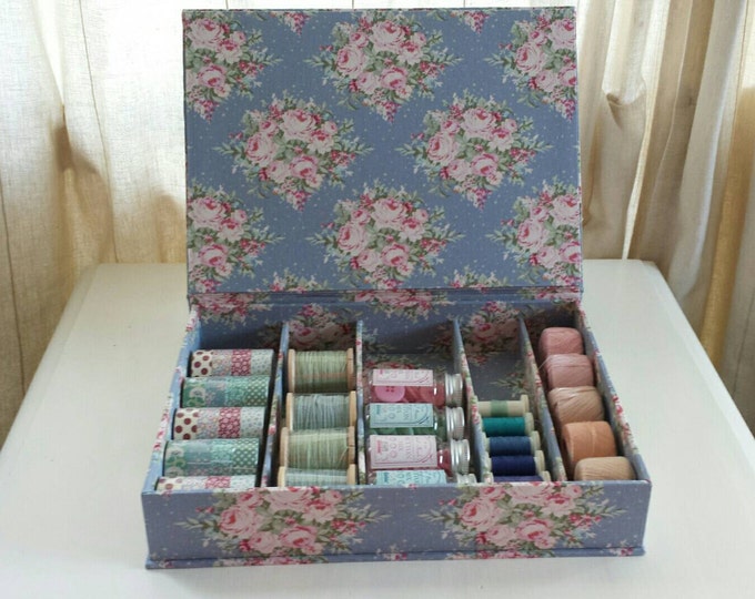 DIY kit quilt spoolbox for making a fabric cartonnage or cardboard quilt spool, sewing or storage box