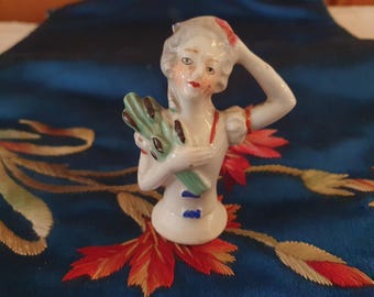 Antique half doll pincushion, porcelain