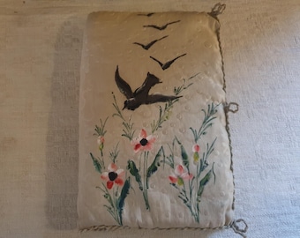 Lingerie case, lingerie cover, lingerie pouch, pochette, etui, boudoir cushion, padded silk, handpainted, antique French