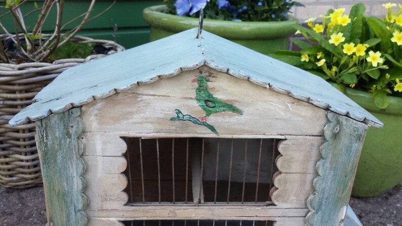 green Birdcage white and soft blue wooden antique French
