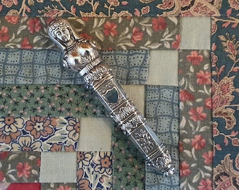 Silver needle case, antique French with lady's buste