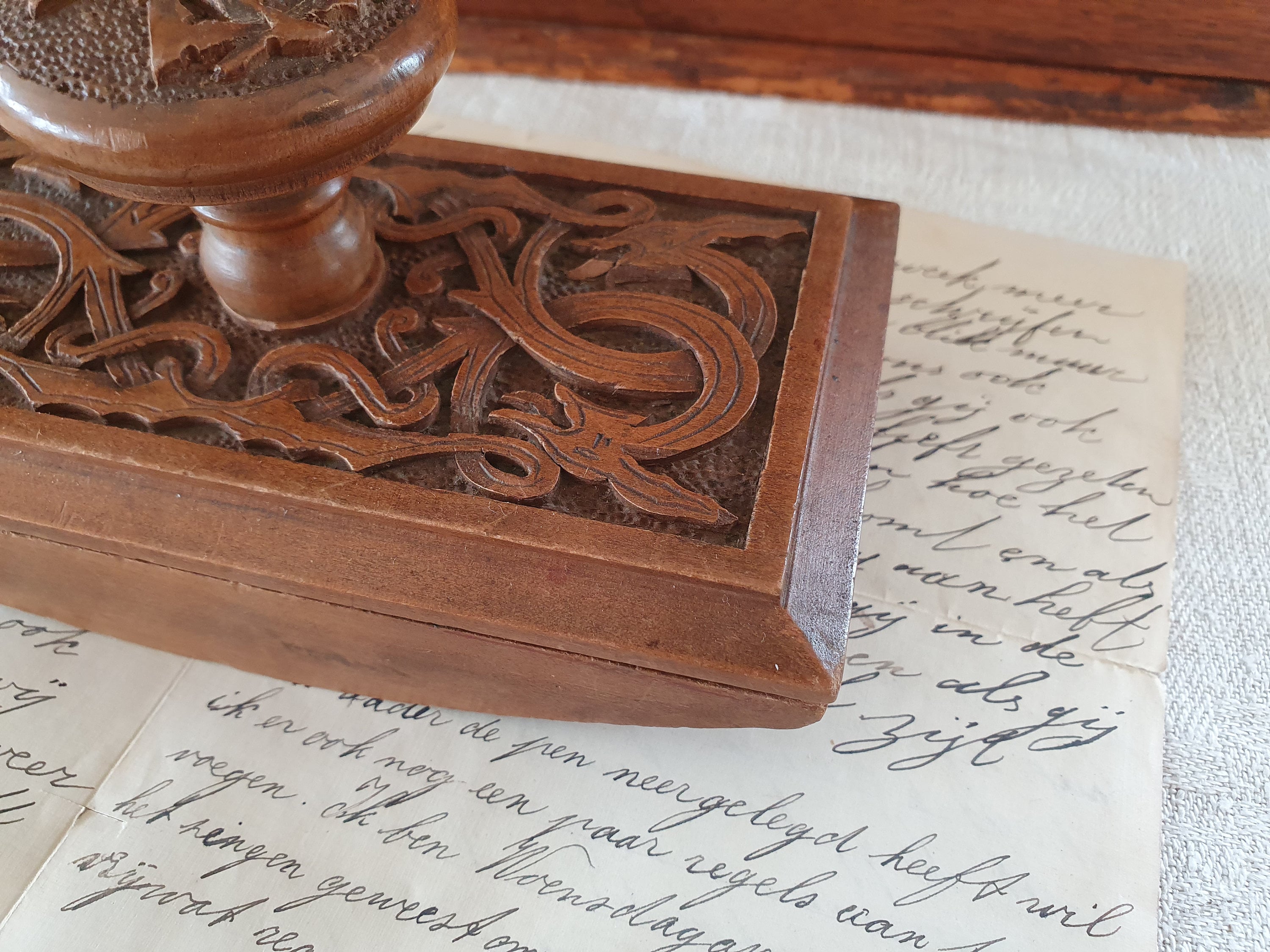 Antique Ink Blotter, Hand Carved Wood, Chinese Style 