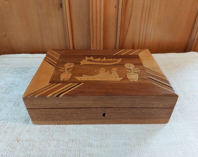 Sorrento ware sewing box, vintage Italian with interior