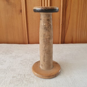 Large wooden mill spool or bobbin, antique French