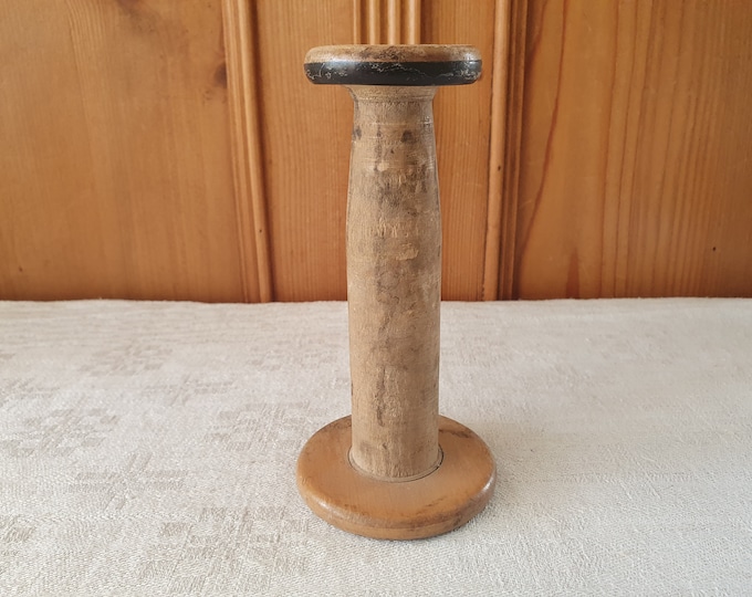 Large wooden mill spool or bobbin, antique French