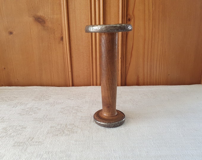 Large wooden mill spool or bobbin, antique French