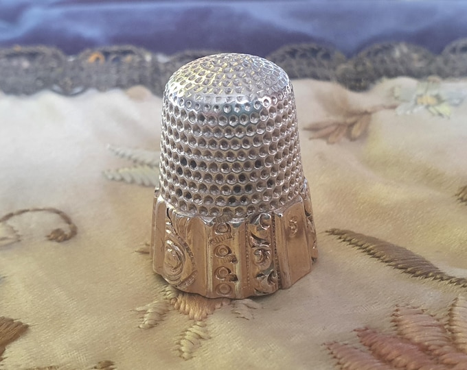 Vintage silver thimble with rose gold panels