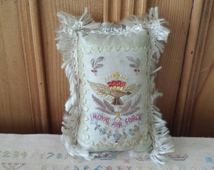 Pin cushion Royal Air Force, handembroidered, antique English